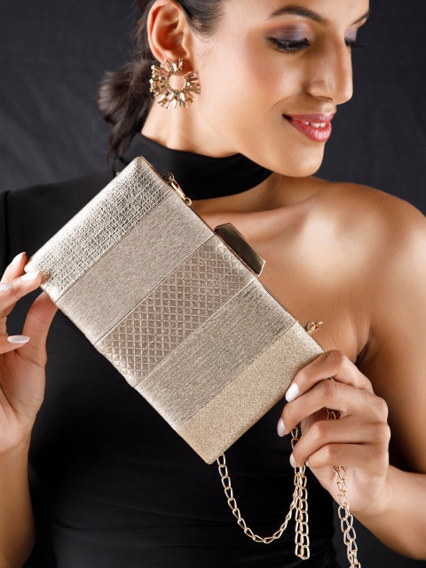 

Rubans Gold-Toned Textured Box Clutch