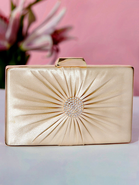 

Rubans Peach-Coloured Textured Embroidered Box Clutch