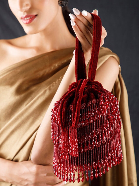 

Rubans Maroon & White Embroidered Potli Clutch