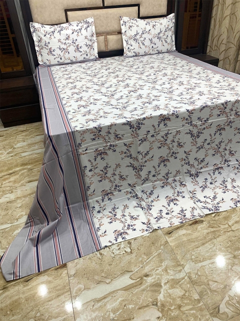 

Pure Decor Grey & White Floral 400 TC King Bedsheet with 2 Pillow Covers