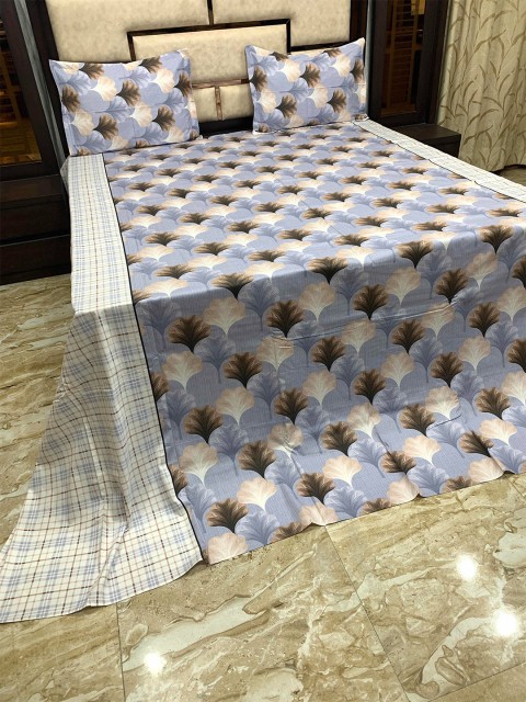 

Pure Decor Blue & Grey Floral 400 TC King Bedsheet with 2 Pillow Covers