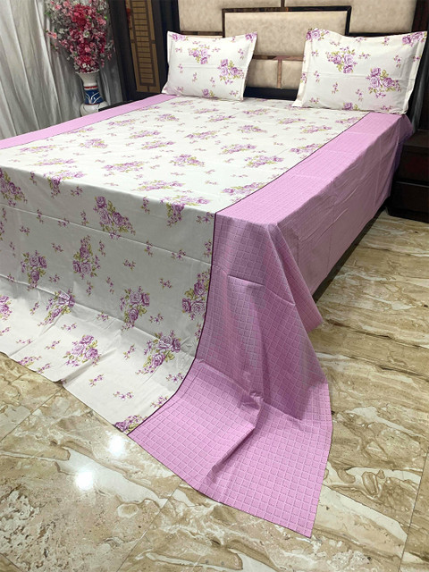 

Pure Decor Pink & White Floral 400 TC King Bedsheet with 2 Pillow Covers