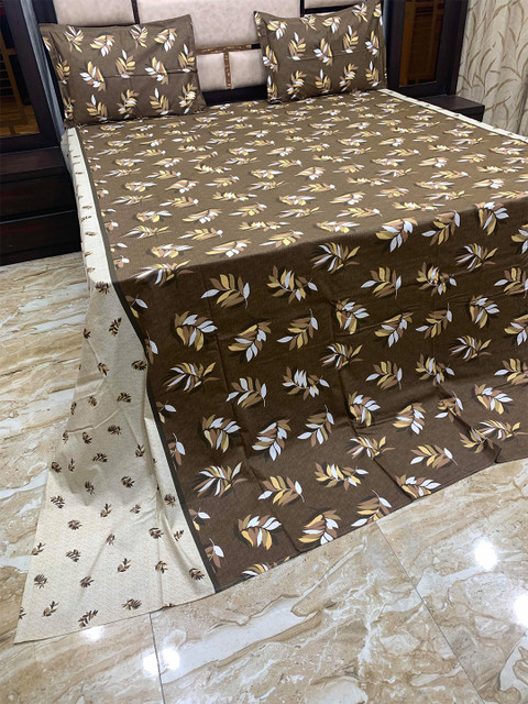 

Pure Decor Brown & White Floral 400 TC Pure Cotton King Bedsheet with 2 Pillow Covers