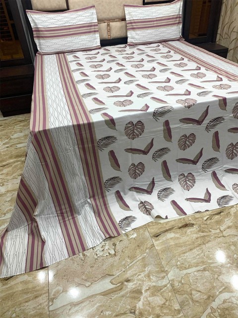 

Pure Decor White & Pink Floral 400 TC King Bedsheet with 2 Pillow Covers