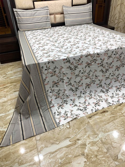 

Pure Decor Grey & Yellow Floral 400 TC Cotton King Bedsheet with 2 Pillow Covers