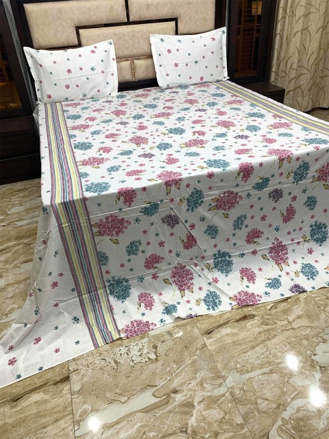 

Pure Decor White & Magenta Floral 400 TC King Bedsheet with 2 Pillow Covers