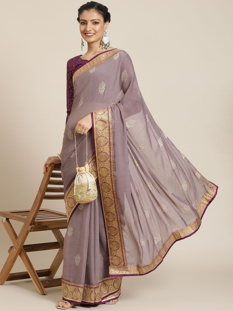 

Satrani Grey & Purple Ethnic Motifs Saree