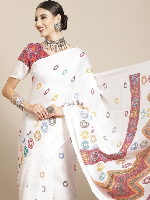 

Satrani White & Pink Kalamkari Jute Silk Saree