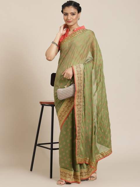 

Satrani Olive Green Woven Design Zari Saree