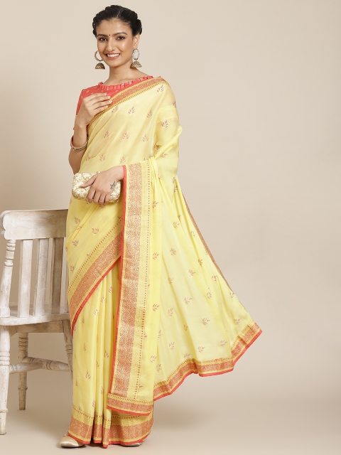 

Satrani Yellow & Red Woven Design Saree