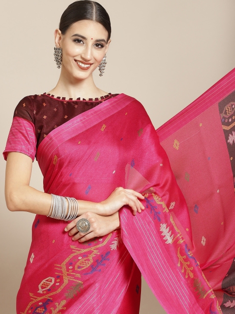 

Satrani Fuchsia Pink Kalamkari Jute Silk Saree