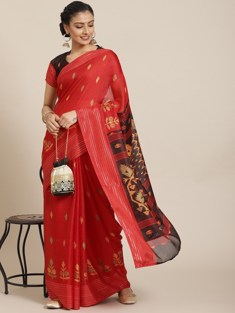 

Satrani Red & Black Kalamkari Jute Silk Saree
