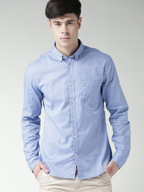 

Celio Men Blue Slim Fit Self-Design Casual Shirt
