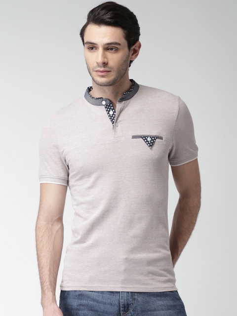 

Celio Men Beige Solid Mandarin Collar T-shirt