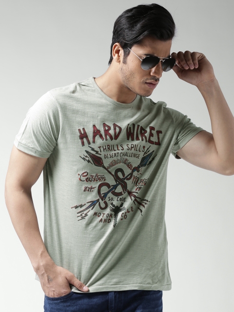 

Celio Men Olive Green Printed Round Neck T-shirt