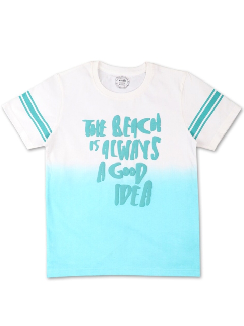 

Benny n Bunny Boys White & Blue Typography Printed Applique T-shirt