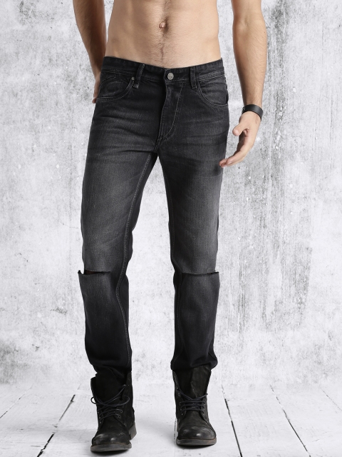 

Roadster Men Black Slim Fit Mid Rise Slash Knee Jeans