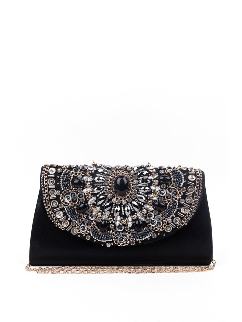 

ODETTE Black Embellished Structured Handheld Bag