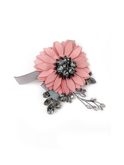 

ODETTE Women Peach-Toned & Grey Floral Embellishment Brooch