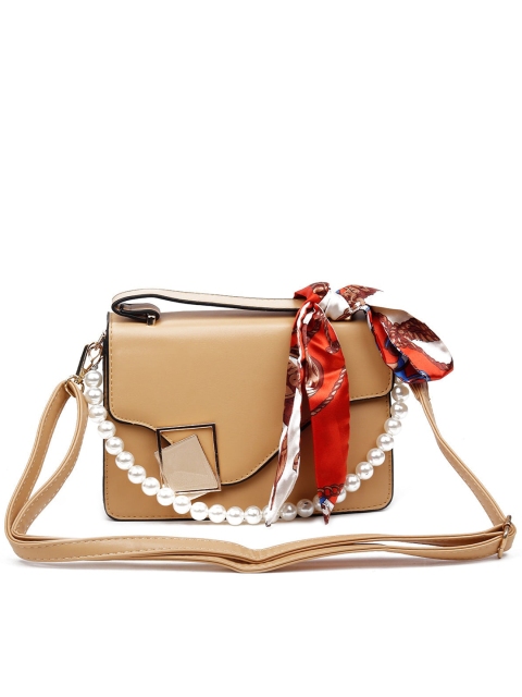 

ODETTE Brown Structured Sling Bag with Tasselled