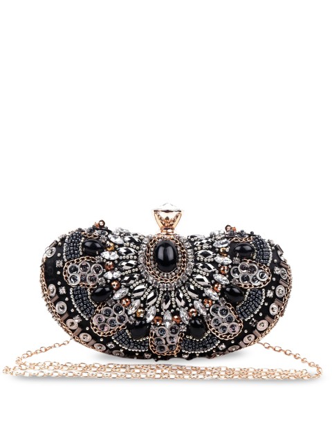 

ODETTE Women Black Embellished Box Clutch