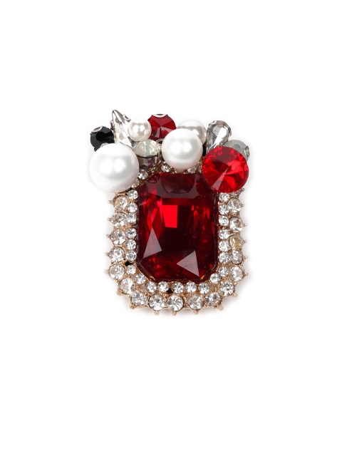 

ODETTE Women Red Crystal-Studded Brooch