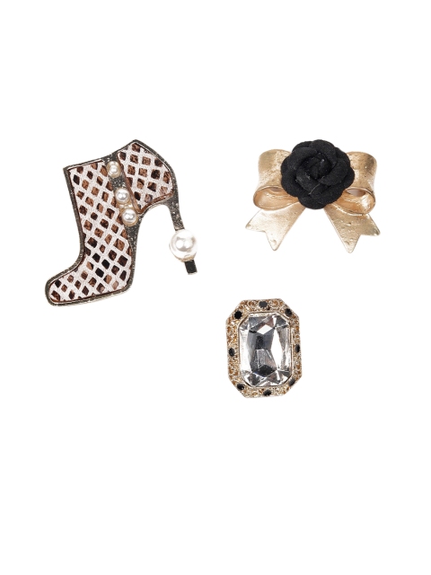 

ODETTE Women Gold-Toned Set of 3 Stone-Studded Brooch