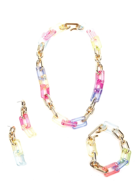 

ODETTE Women Gold-Plated & Rainbow interlinked Jewellery Set, Multi