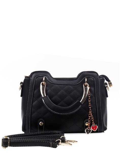 

ODETTE Black Textured Structured Sling Bag with Fringed
