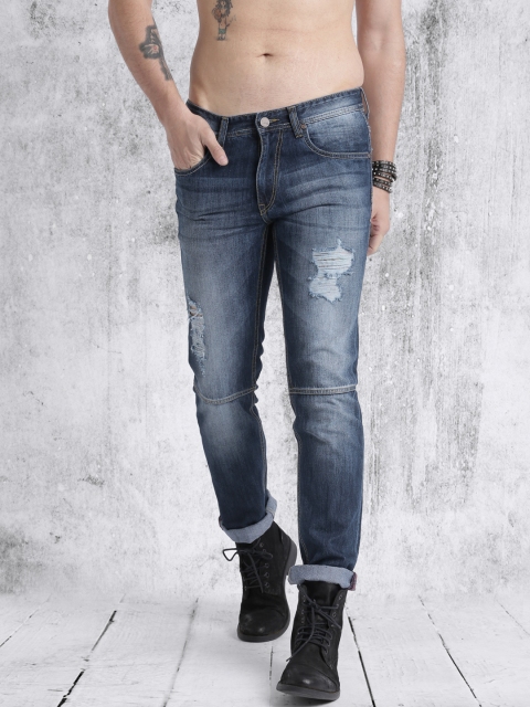 

Roadster Men Blue Washed Distressed Slim Fit Jeans