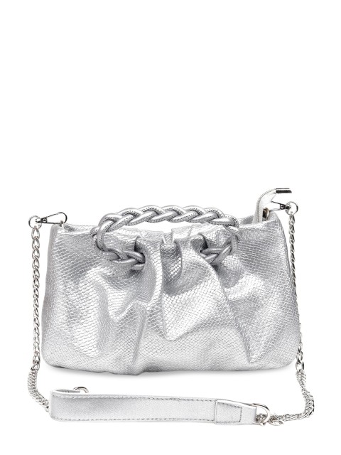 

ODETTE Silver-Toned Oversized Bucket Sling Bag with Bow Detail