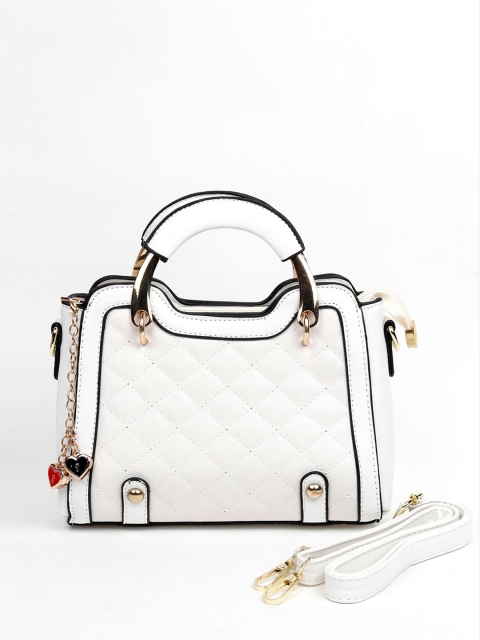 

ODETTE White Structured Handheld Bag with Quilted