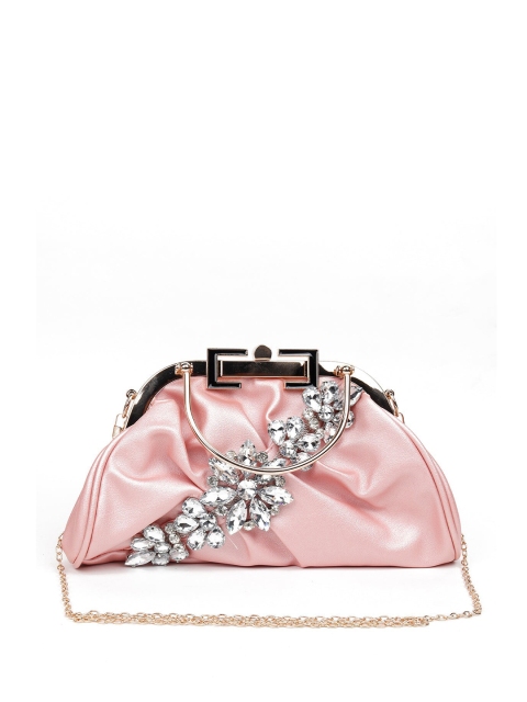 

ODETTE Gold-Toned & Pink Embellished Foldover Clutch