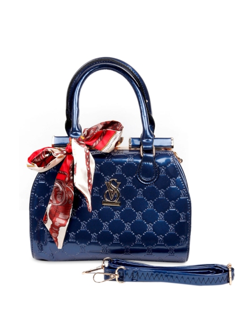 

ODETTE Blue Textured Swagger Satchel with Quilted
