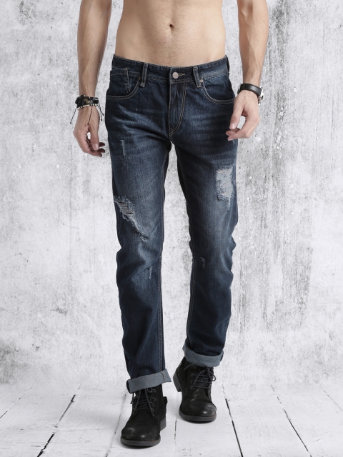 

Roadster Men Blue Banana Slim Fit Mid-Rise Low Distress Jeans