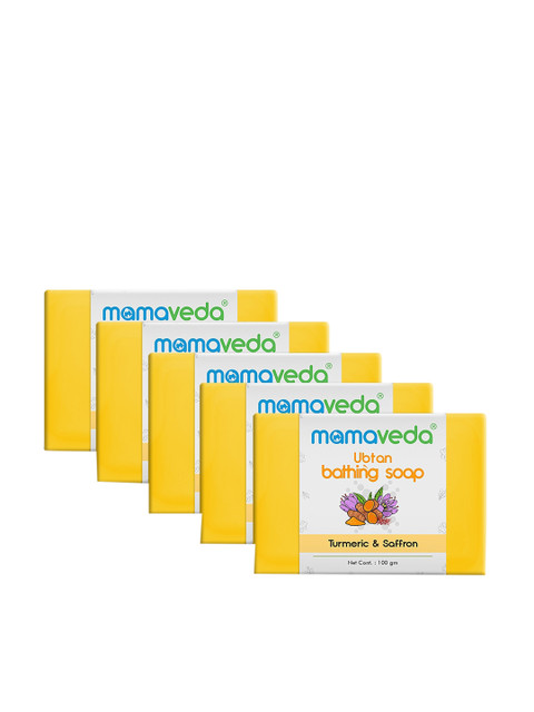 

Mamaveda Set of 5 Turmeric & Saffron Ubtan Premium Bathing Soap - 100 g Each, Yellow