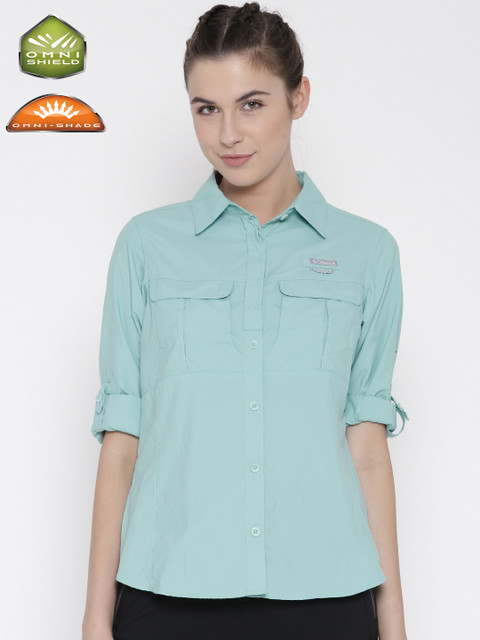 

Columbia Women Blue Cascades Explorer Long Sleeve Solid Outdoor Shirt
