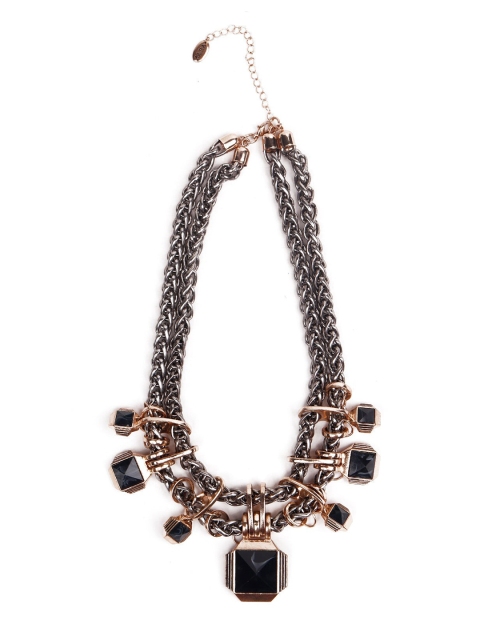 

ODETTE Silver-Toned & Black Stone Necklace