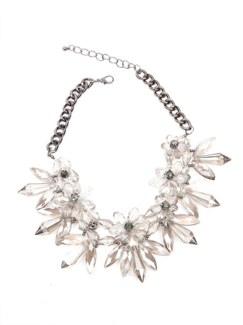 

ODETTE Silver-Toned & White Stone Studded Choker Necklace