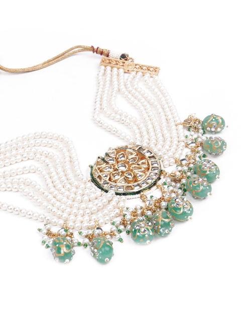 

ODETTE Gold-Toned Green & White Beaded Jewellery Set