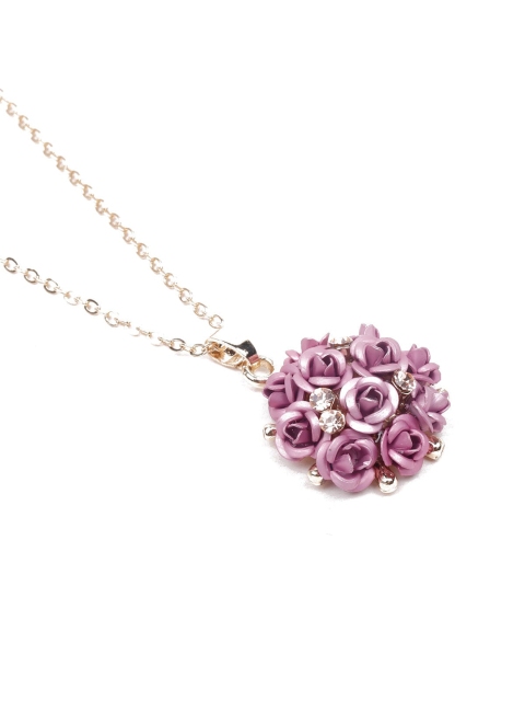 

ODETTE Women Rosegold-Plated Purple Rose Shaped Diamond Studded Jewellery Set, Gold