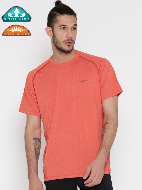 

Columbia Men Coral Orange Tuk Mountain Solid Round Neck Outdoor T-shirt