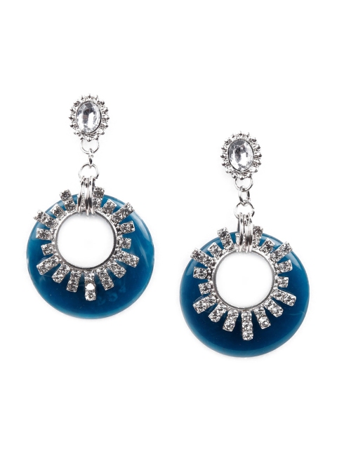 

ODETTE Blue & Silver-Toned Circular Drop Earrings