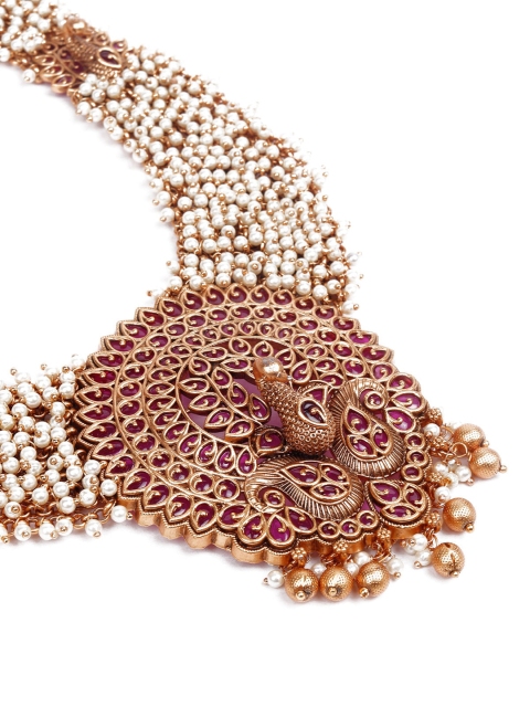 

ODETTE Gold-Toned & Red Stone-Studded & Beaded Jewellery Set