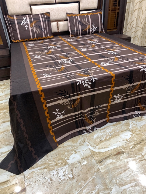 

Pure Decor Brown & White Floral 400 TC King Bedsheet with 2 Pillow Covers