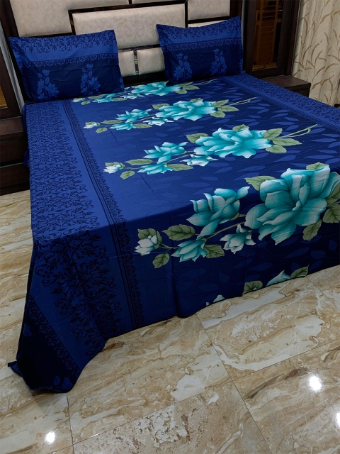 

Pure Decor Blue & Green Floral 400 TC Pure Cotton King Bedsheet with 2 Pillow Covers