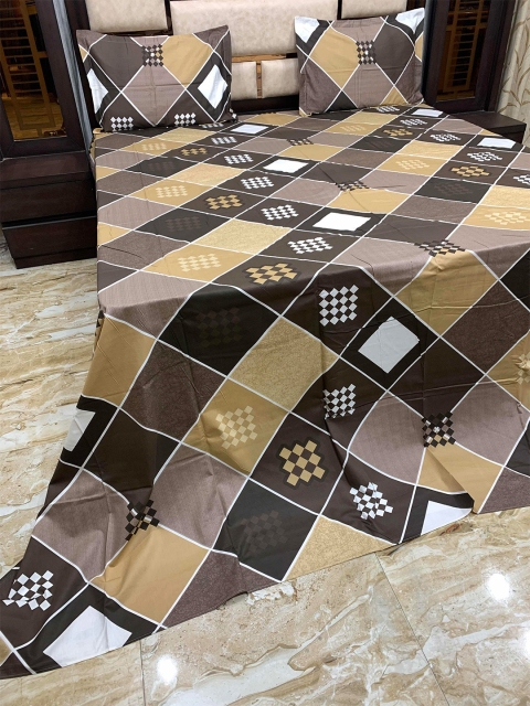 

Pure Decor Brown & Grey Geometric 400 TC King Bedsheet with 2 Pillow Covers
