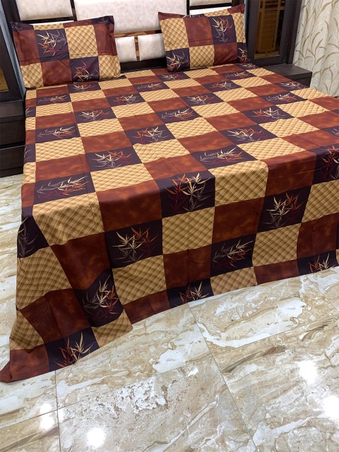 

Pure Decor Brown & Blue Geometric 400 TC King Bedsheet with 2 Pillow Covers