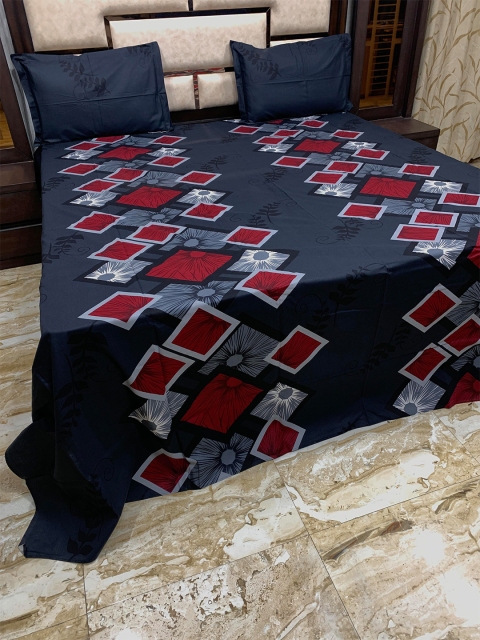 

Pure Decor Black & Red Geometric 400 TC King Bedsheet with 2 Pillow Covers