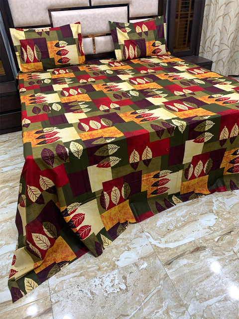 

Pure Decor Green & Maroon 400 TC Pure Cotton King Bedsheet with 2 Pillow Covers